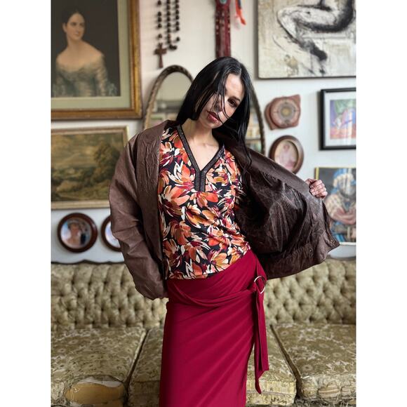 Vintage Express Textured Brown Leather Bomber Oversized Jacket Ladies Medium - Picture 6 of 9